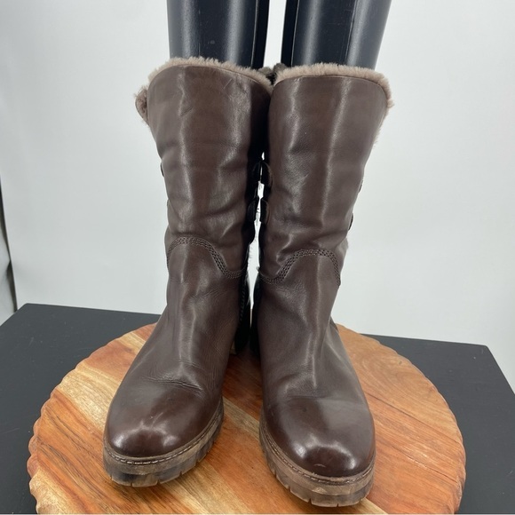 Wilma Firenze Genuine brown Leather faux fur boots buckle winter Booties 38 8 - Picture 2 of 6